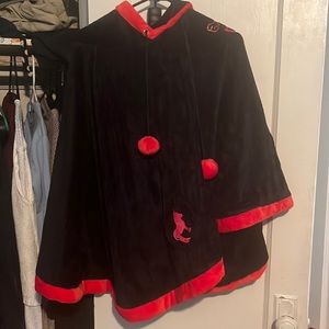 Red and black velvet bunny ear poncho! -one size